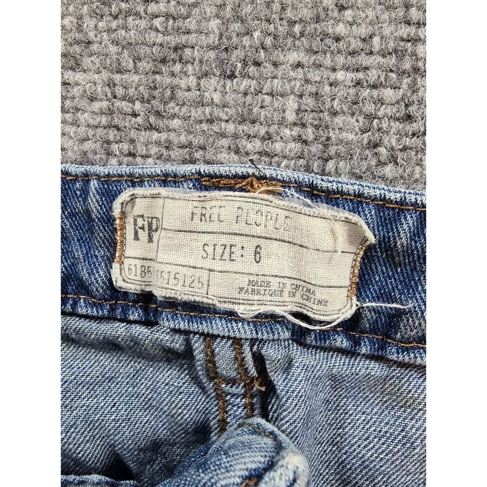 Free People Denim Mini Skirt Womens 6 Blue Lace Inset Boho Festival
